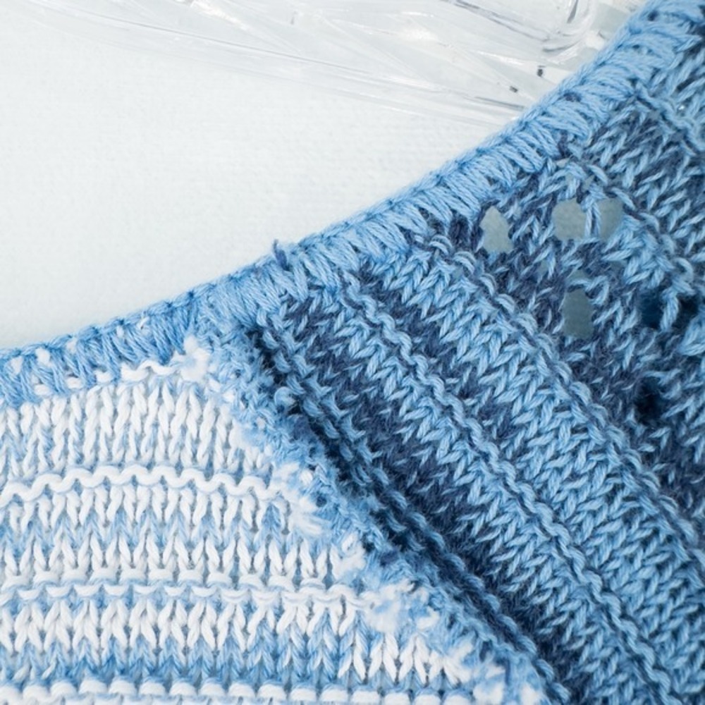 Cotton Country 3/4 Sleeve Crochet Knit Sweater Womens‎ Medium Blue Coastal Boho - Picture 13 of 15